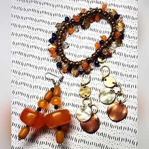 Three piece Hand Matched vintage earrings and modern bracelet